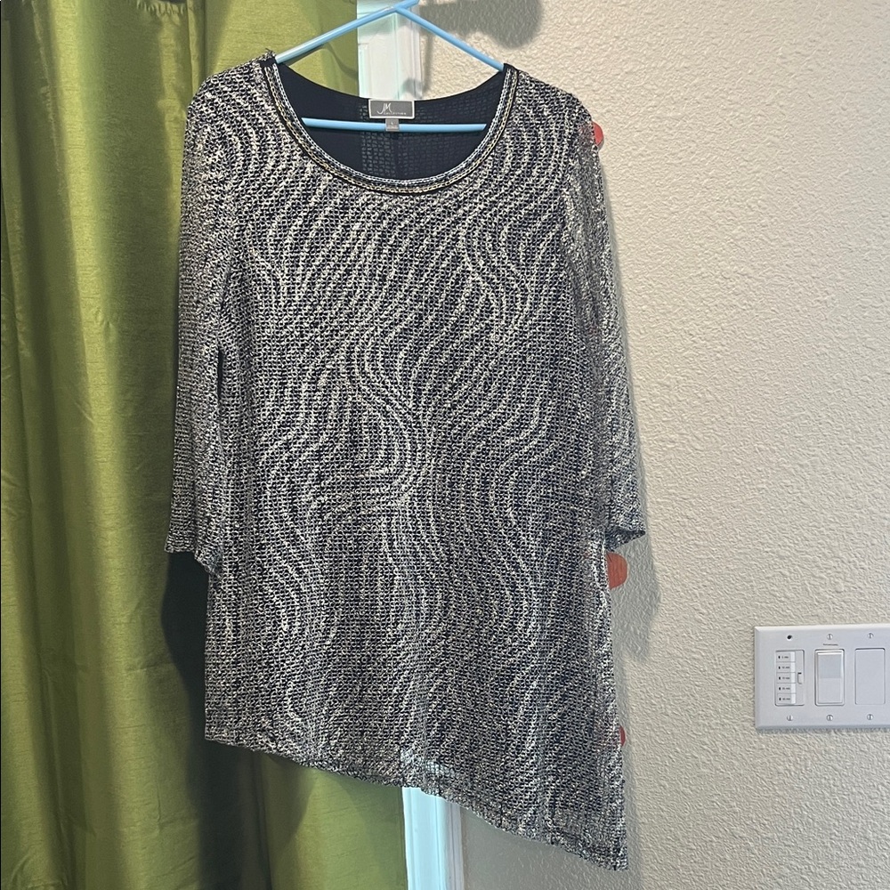 JM Collection Black & White Wave-Print Asymmetrical Tunic